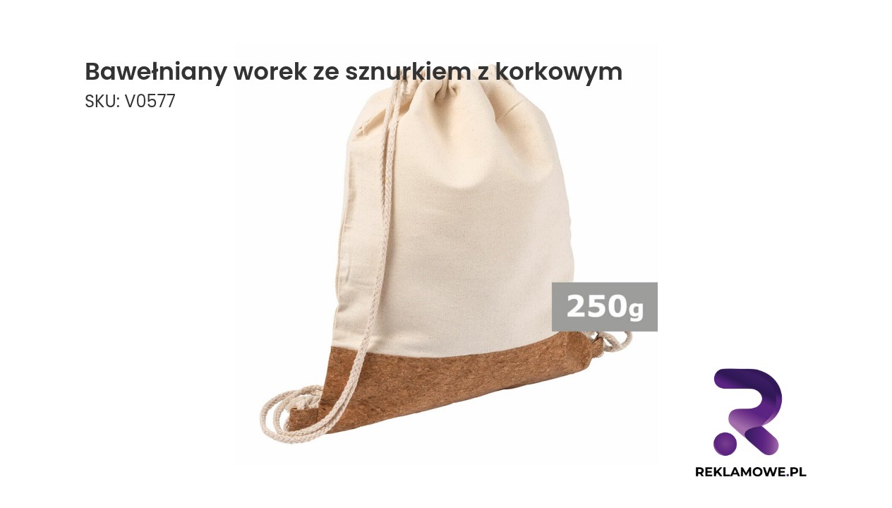 Bawełniany worek ze sznurkiem ozdobionym elementami z korka
