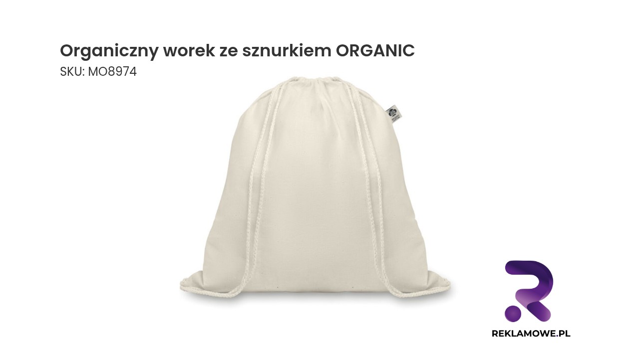 Ekologiczny worek z bawełny ze sznurkiem, nadruk organic