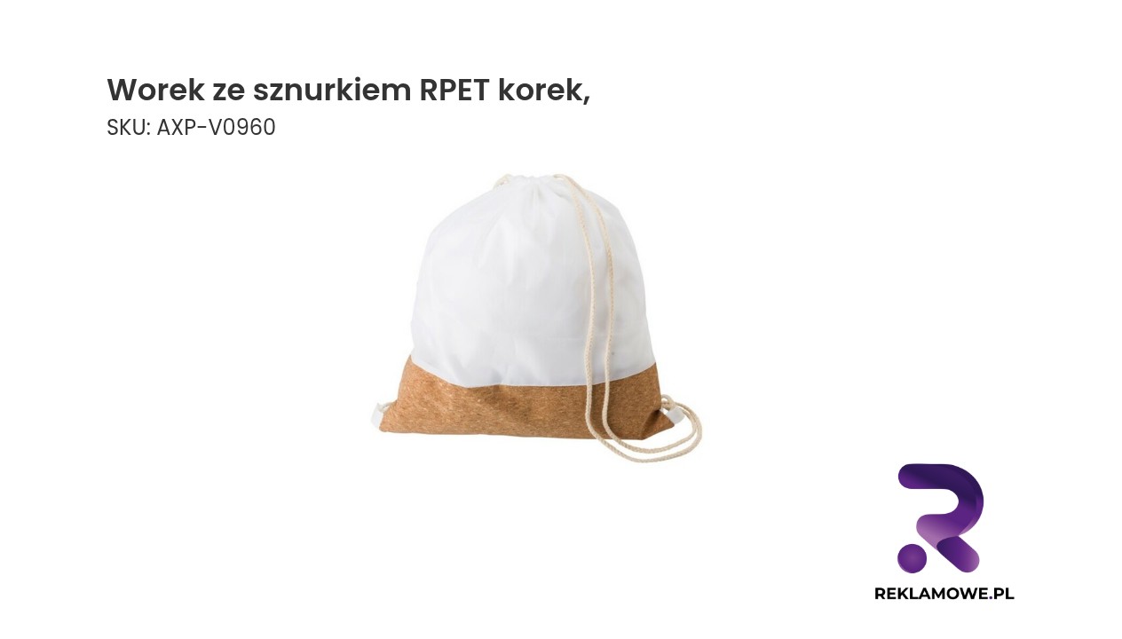 Worek ze sznurkiem wykonany z materiału RPET z korkowymi elementami