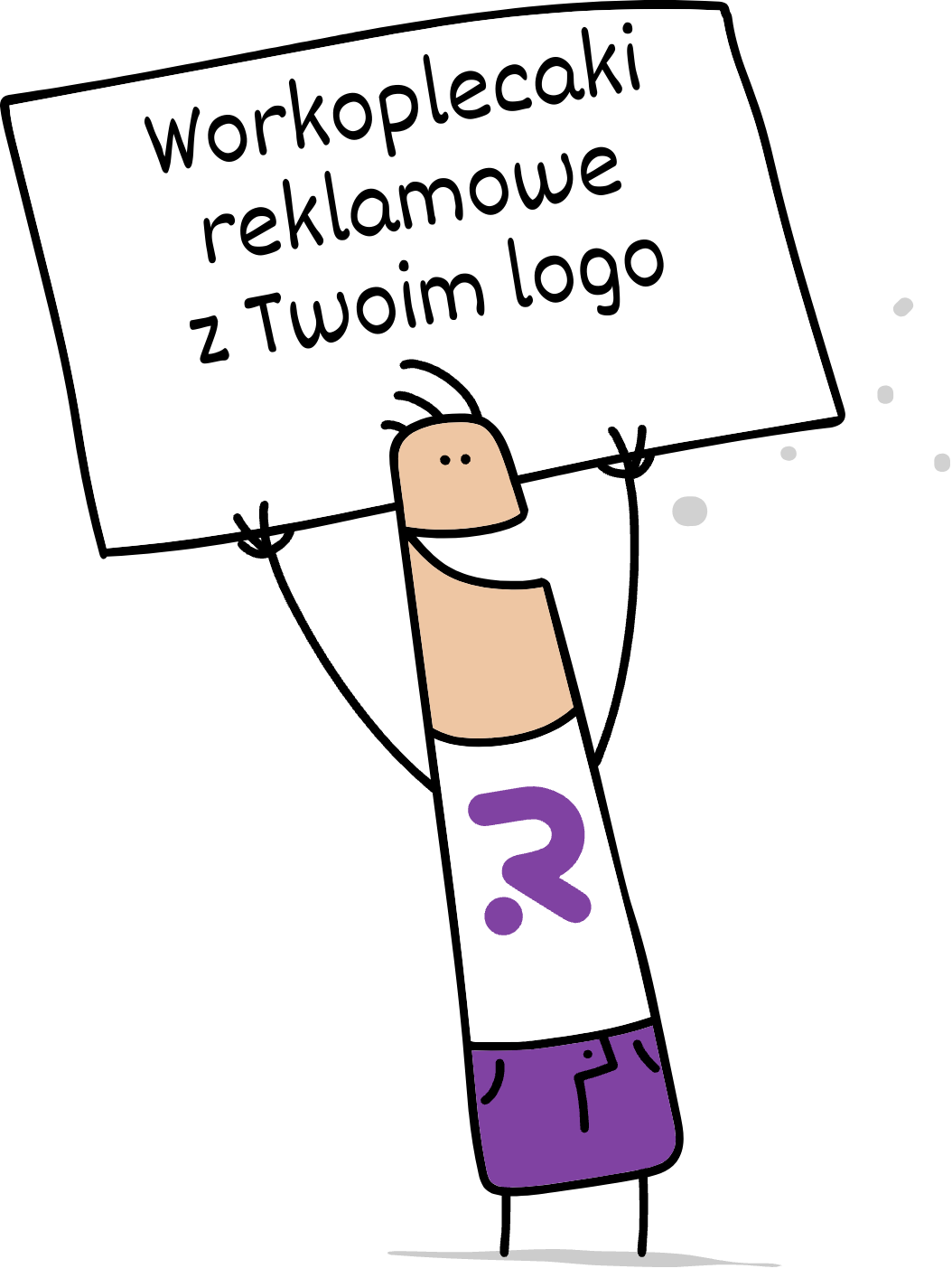 Buddy trzymający napis workoplecaki reklamowe z Twoim logo