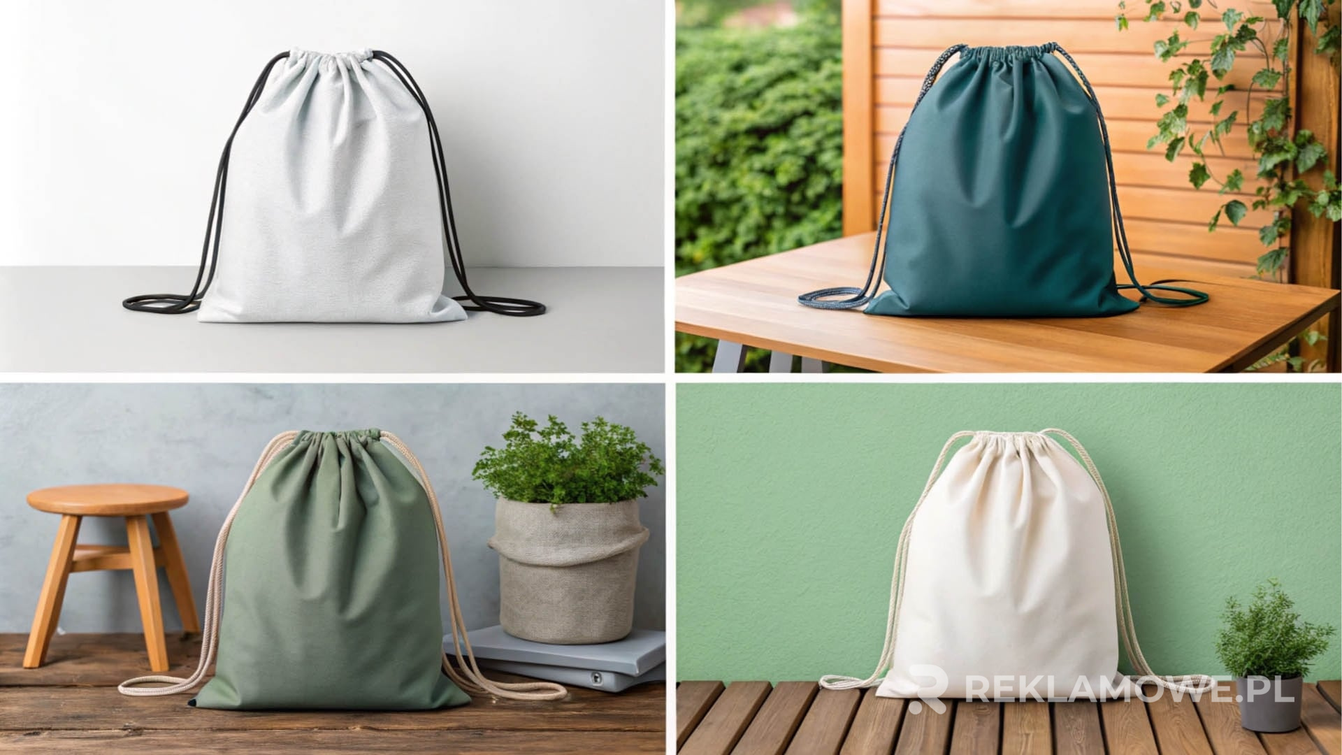 Różne rodzaje plecaków reklamowych na tle neutralnym